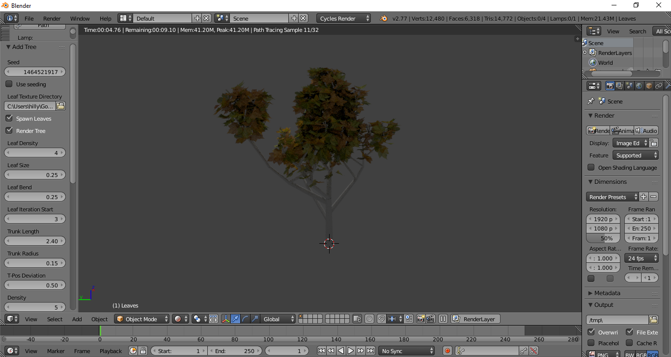 A screenshot of a tree after it has been generated by the script