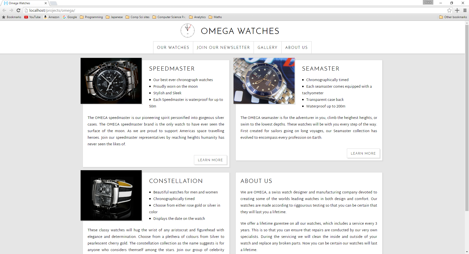 A screenshot showing the omega website