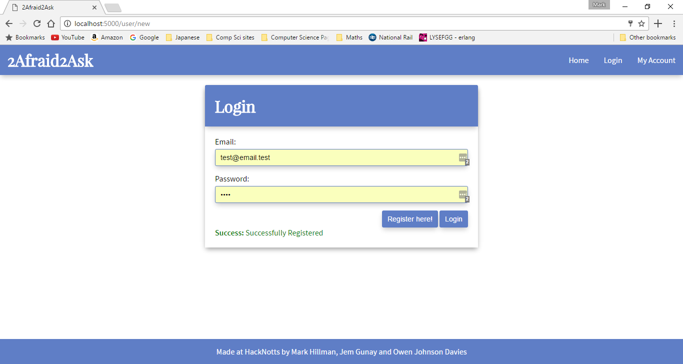 A screenshot of the login page