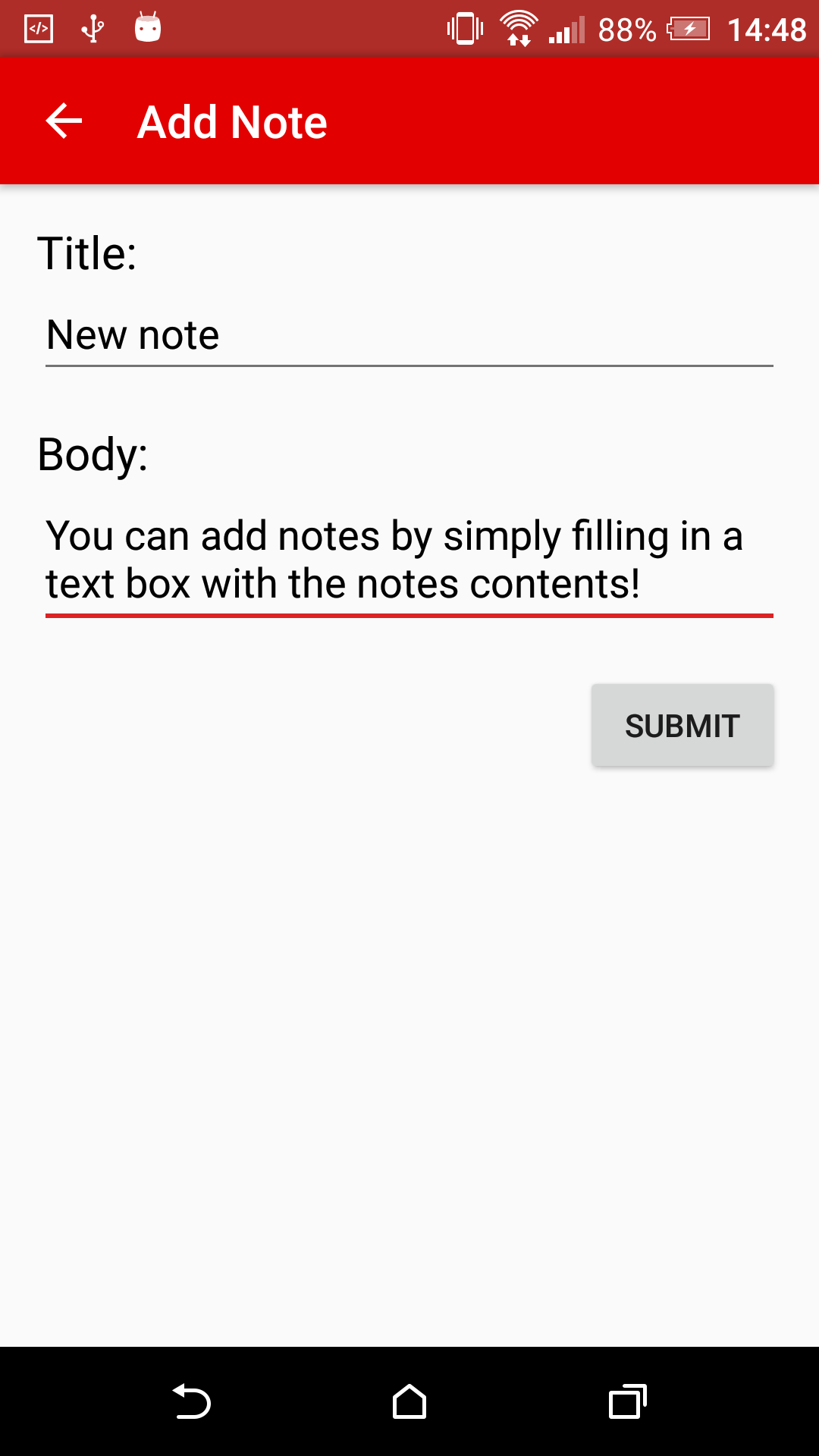 A screenshot of the add note page